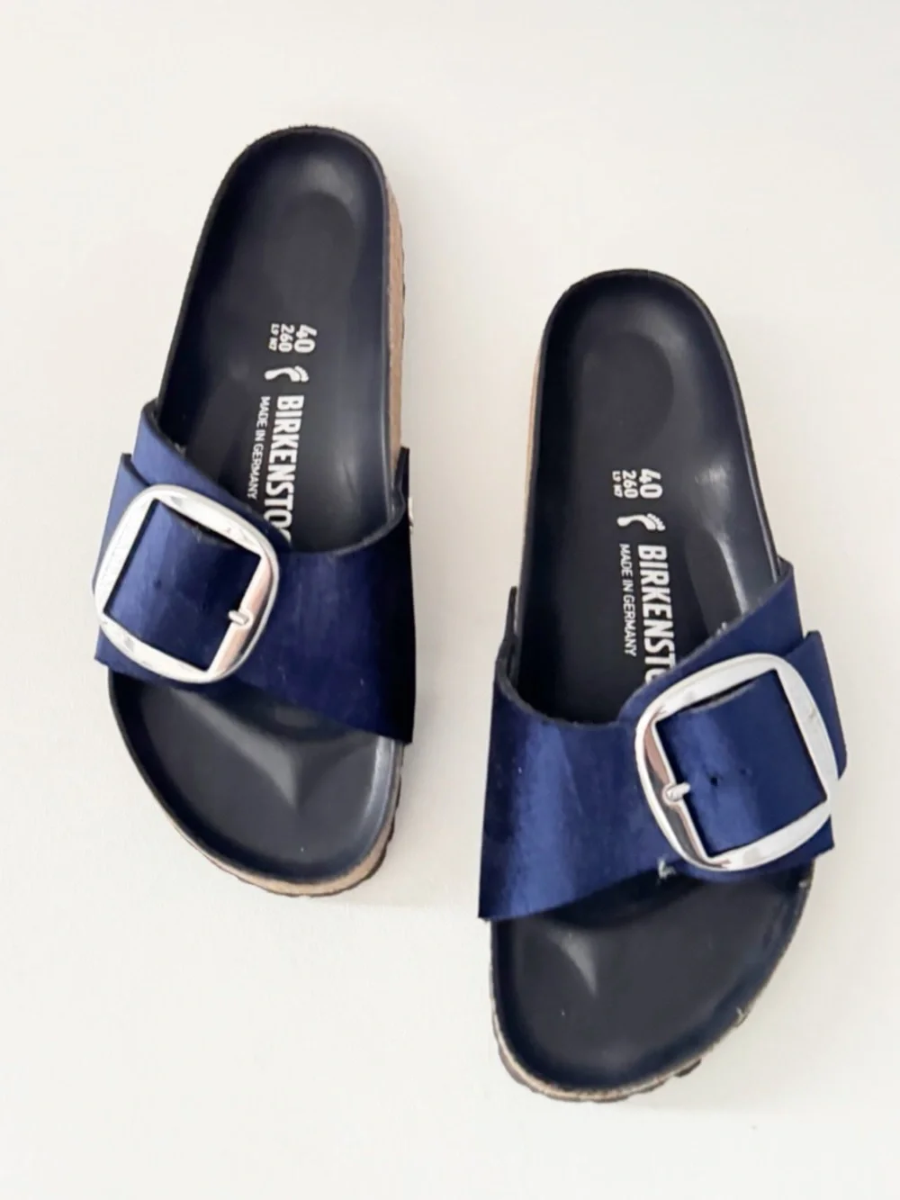 Birkenstock Madrid Big Buckle Velvet Sandal EU 40 US 9 Dark Blue Casual Comfort - Picture 3 of 11